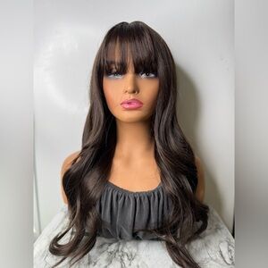 20 Inch Wig  Brown Loose Wavy Wig With Bangs | Ultra Natural Look |